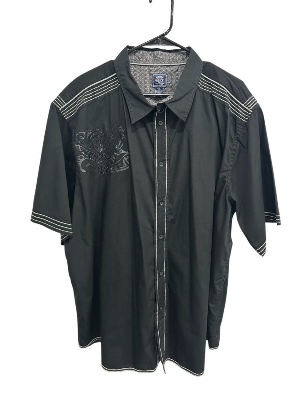 Black Jack 4XL Mens Western Shirt Embroidered Eagle Black White Stitch Cowboy